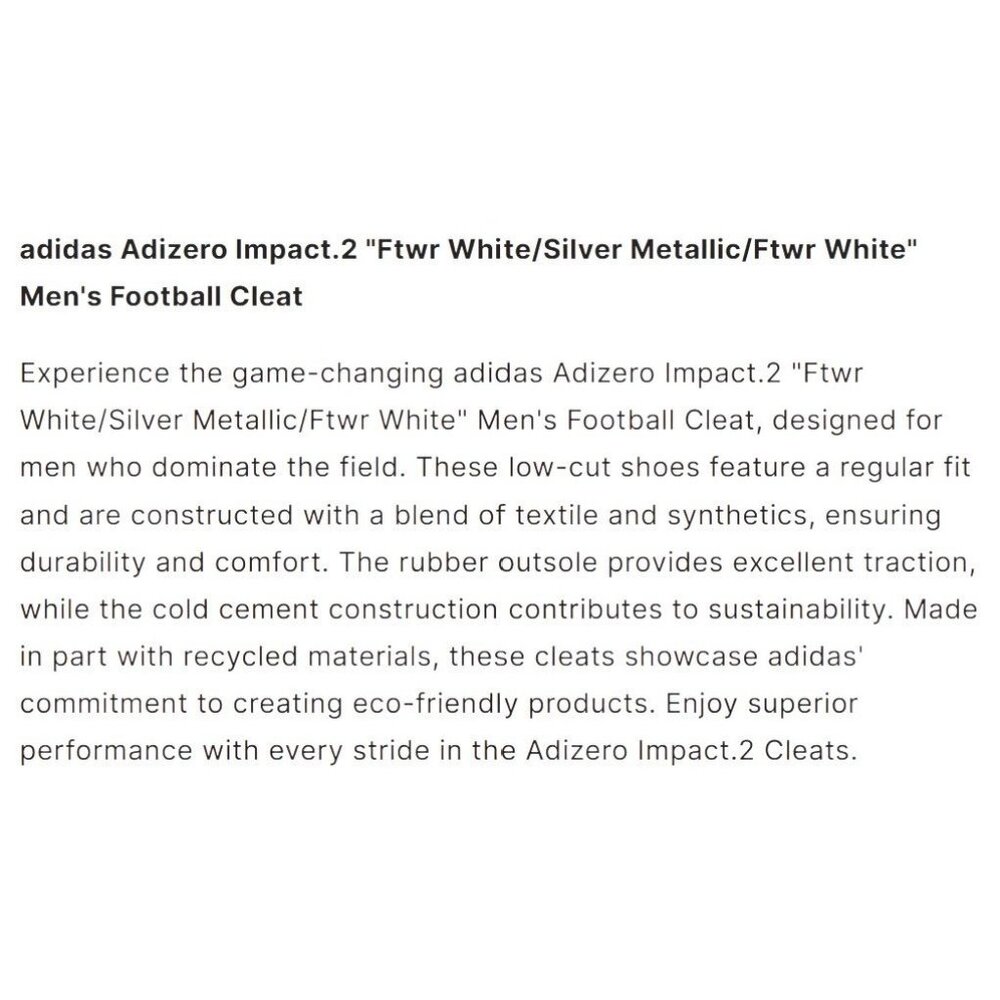 Adidas Adizero Impact 2 Spark White Molded Cleats IF5103 Men's‎ Size 11.5 NWT - Picture 12 of 15